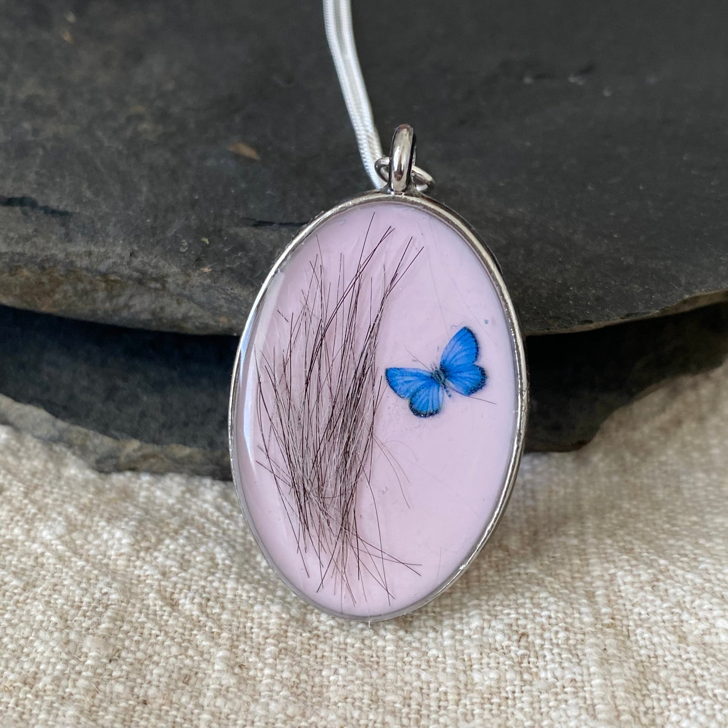 Pet Fur Keepsake Necklace | Blue Butterfly Memorial Pendant