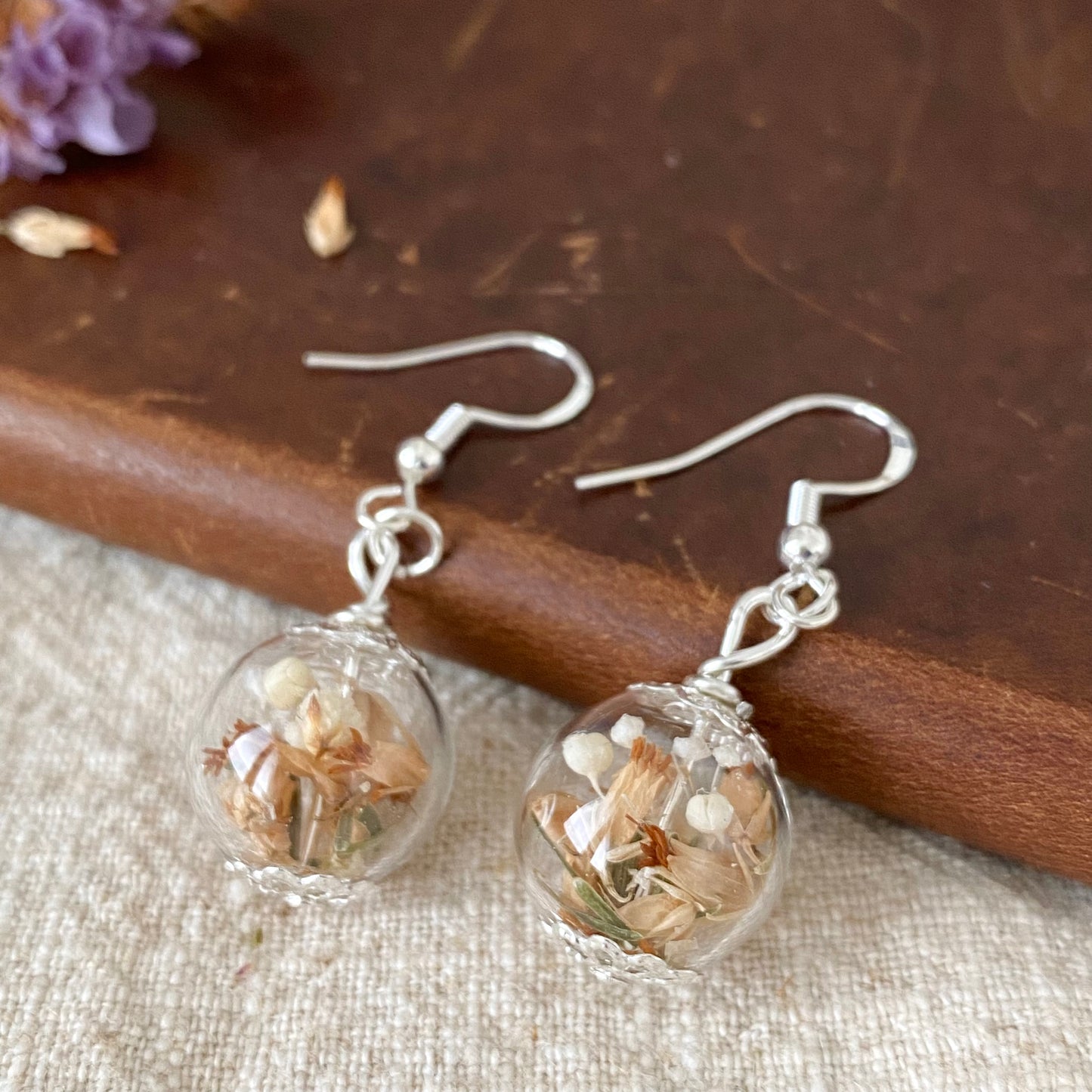 Lucky White Heather Earrings - Real Flower - Bridal Wedding Bridesmaid