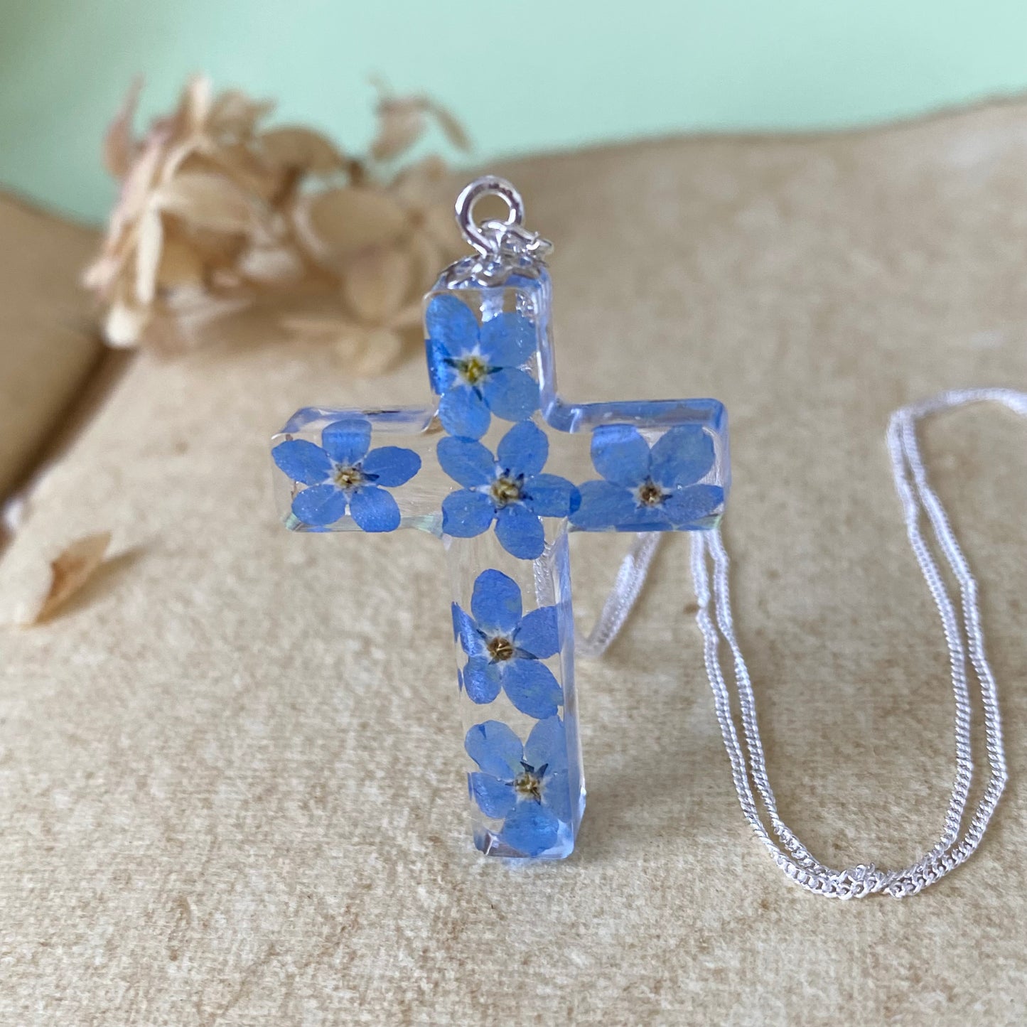 Forget-Me-Not Cross of Remembrance | Real Flower Necklace