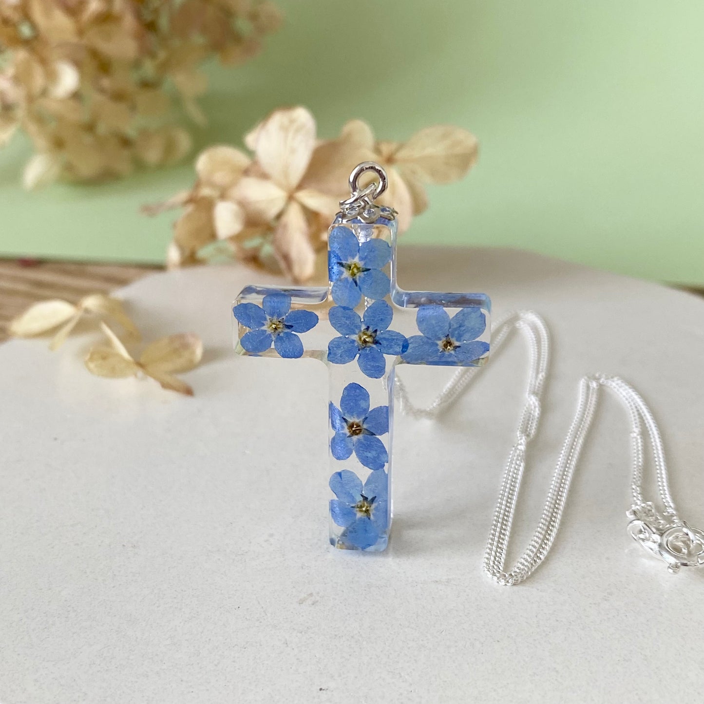 Forget-Me-Not Cross of Remembrance | Real Flower Necklace