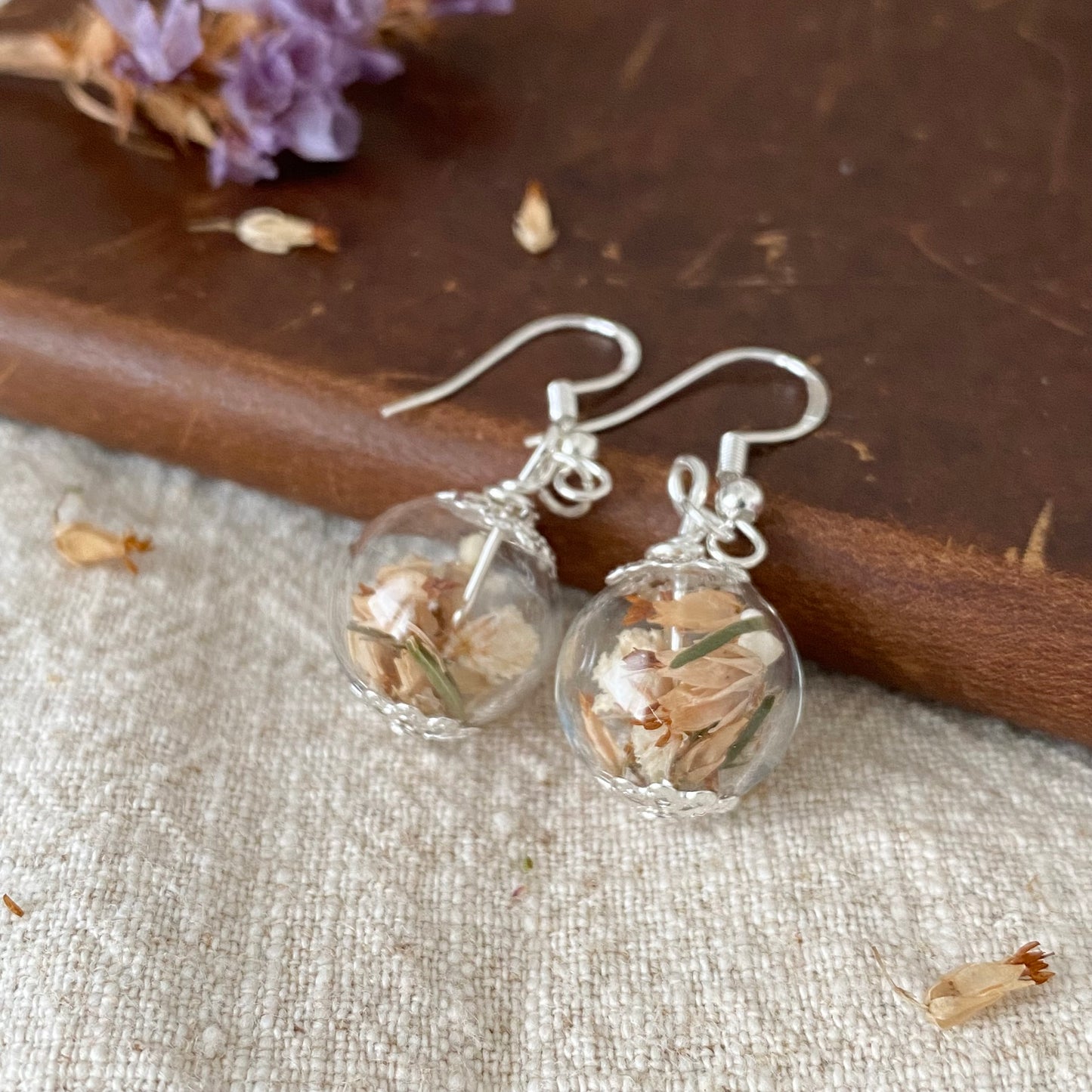 Lucky White Heather Earrings - Real Flower - Bridal Wedding Bridesmaid