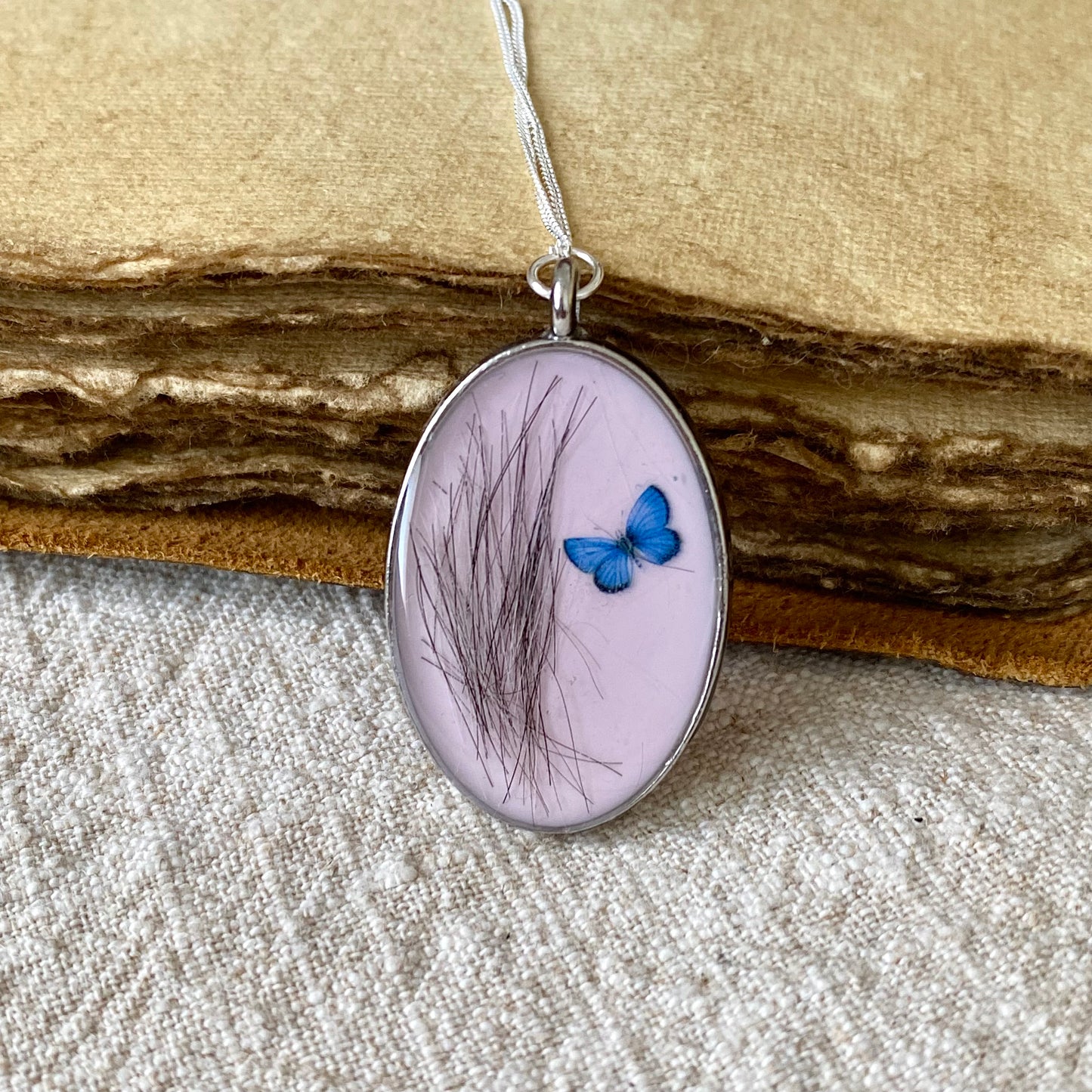 Pet Fur Keepsake Necklace | Blue Butterfly Memorial Pendant