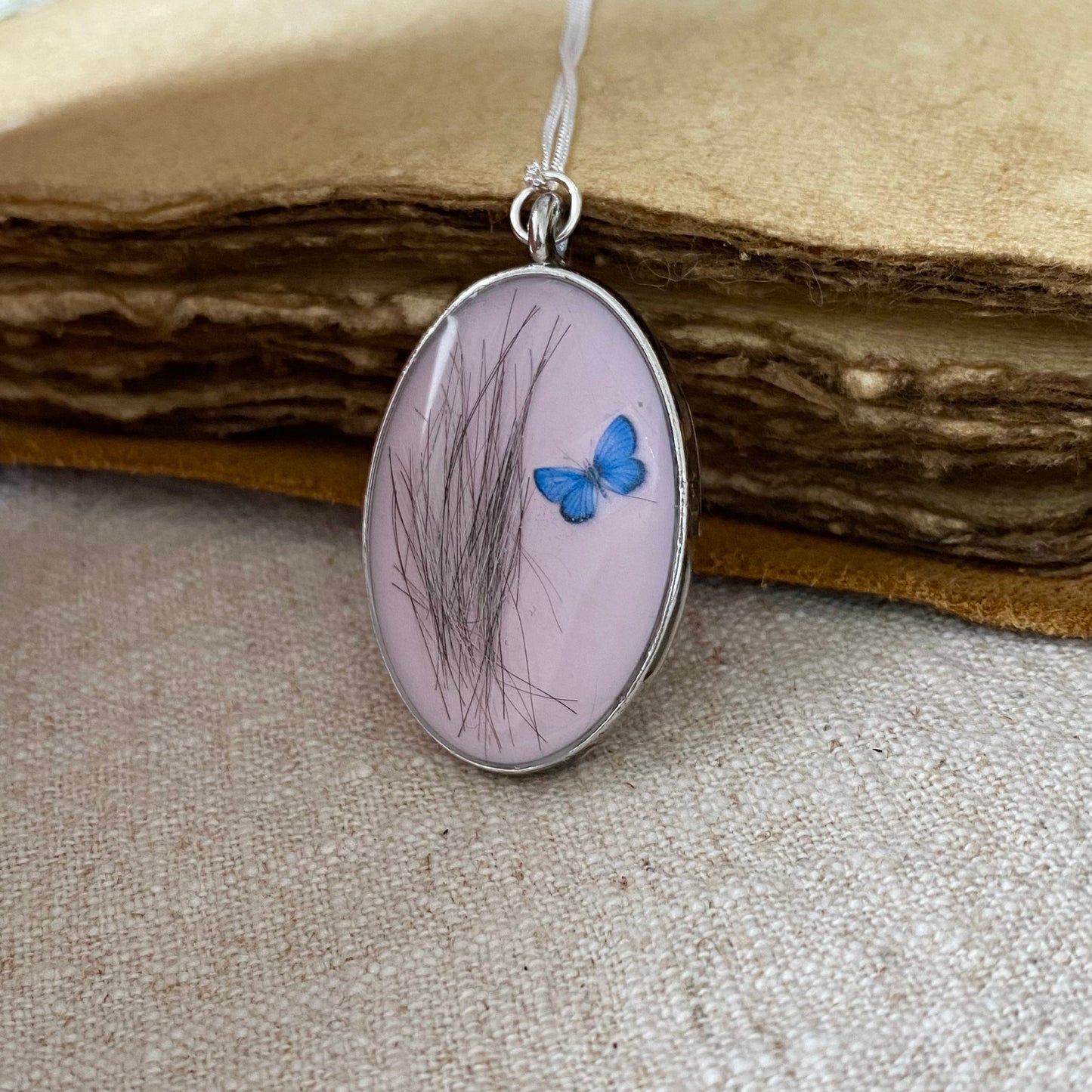 Pet Fur Keepsake Necklace | Blue Butterfly Memorial Pendant