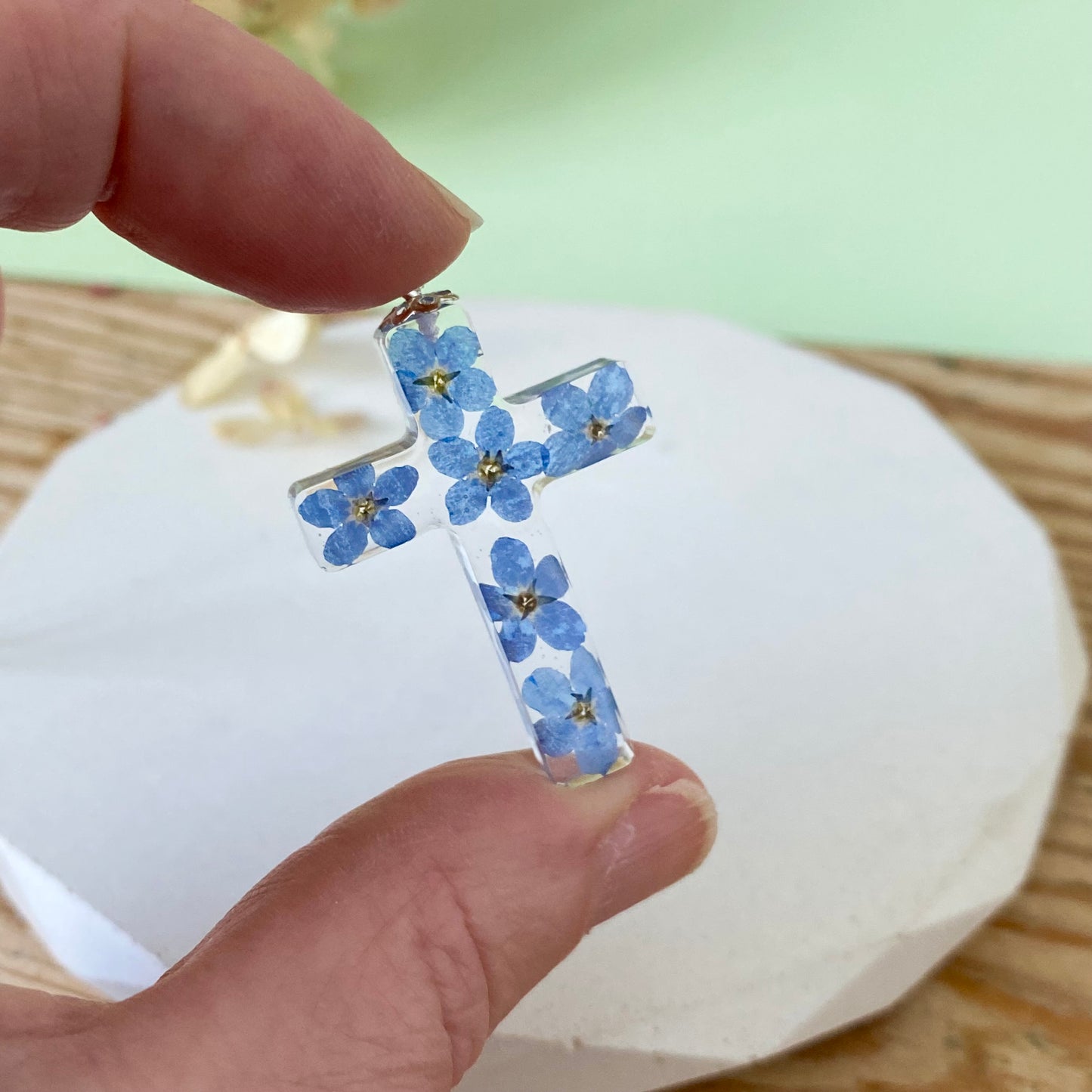 Forget-Me-Not Cross of Remembrance | Real Flower Necklace