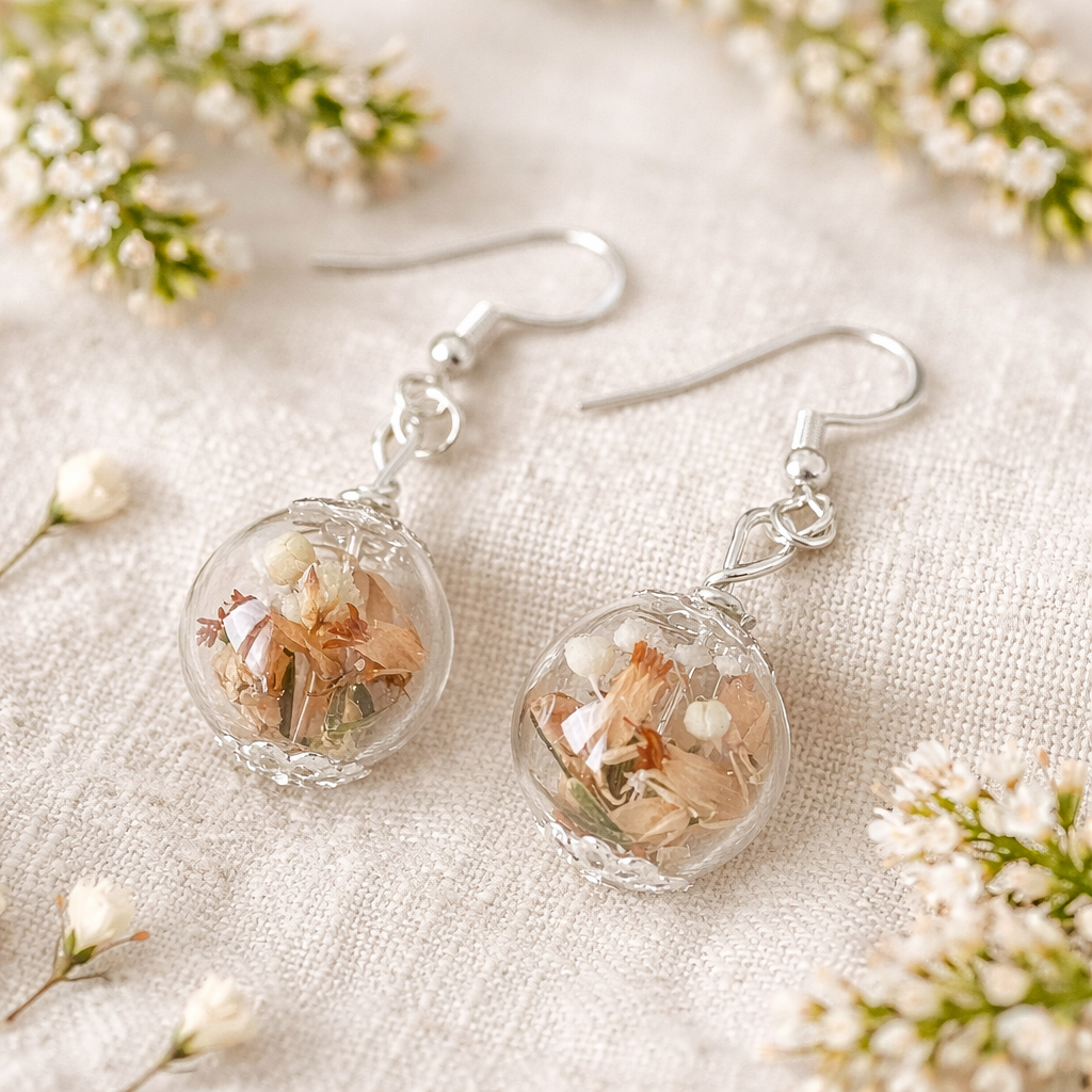 Lucky White Heather Earrings - Real Flower - Bridal Wedding Bridesmaid