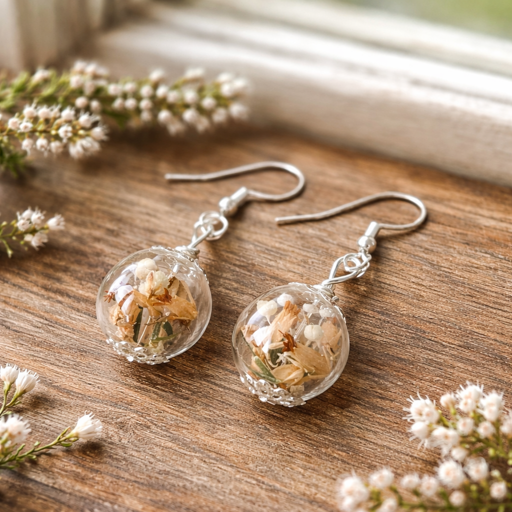 Lucky White Heather Earrings - Real Flower - Bridal Wedding Bridesmaid