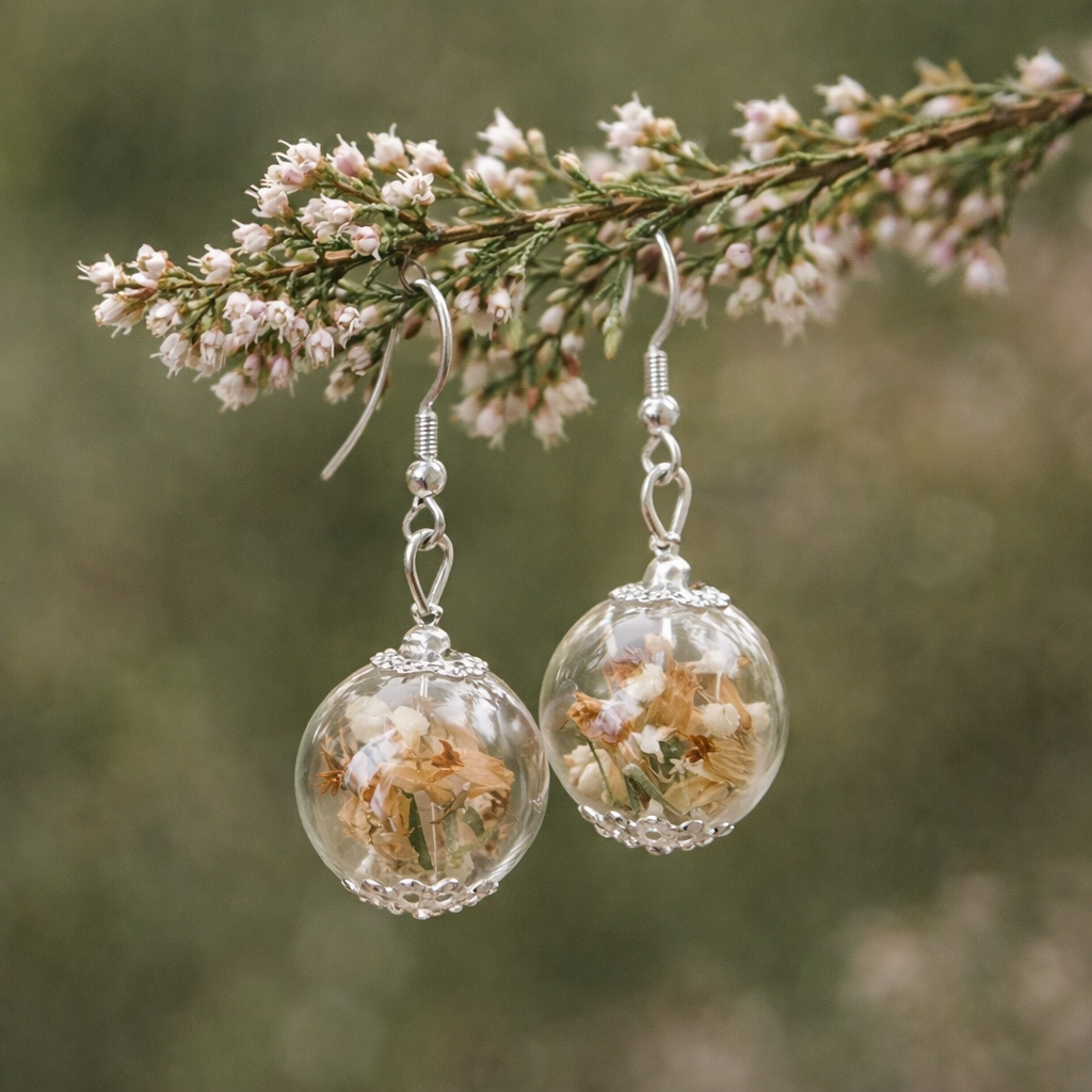 Lucky White Heather Earrings - Real Flower - Bridal Wedding Bridesmaid