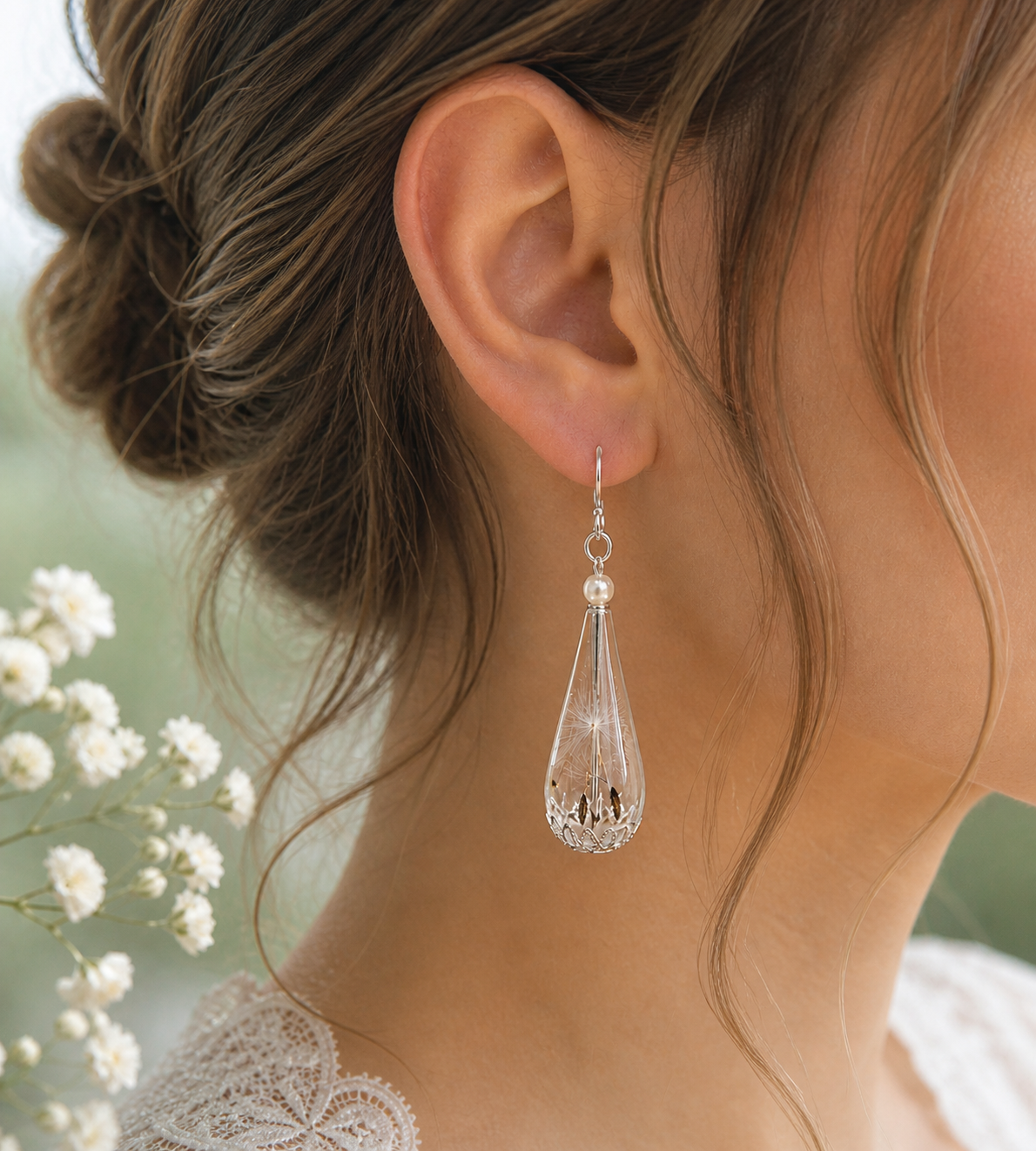 Dandelion Earrings, Make a Wish, Teardrop Earrings, Dandelion Jewelry, Bridesmaids Jewelry, Gifts for Women