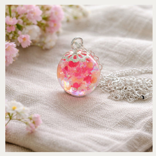 Cherry Blossom Necklace, Dewdrop, Resin Dewdrop, Dainty Necklace