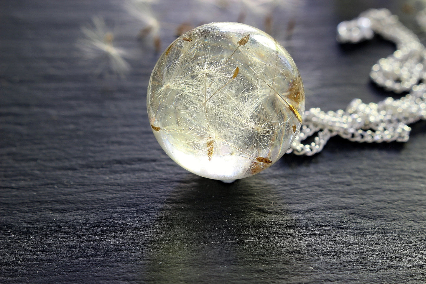 Dandelion Necklace, Make a Wish, Sphere Pendant, Nature Necklace, Eco Friendly, Holiday Gift Necklace