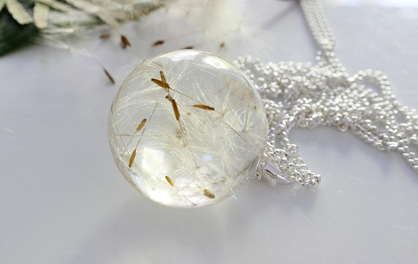 Dandelion Necklace, Make a Wish, Sphere Pendant, Nature Necklace, Eco Friendly, Holiday Gift Necklace