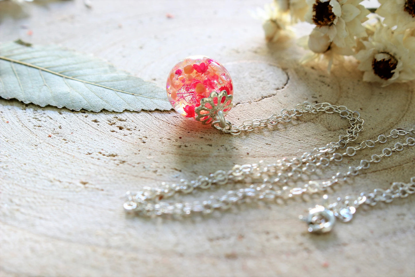 Cherry Blossom Necklace, Dewdrop, Resin Dewdrop, Dainty Necklace