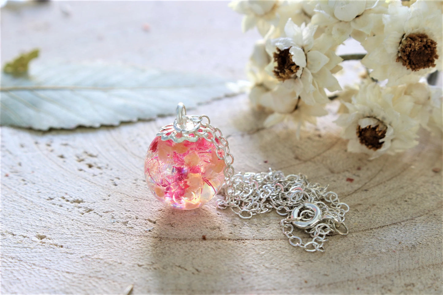 Cherry Blossom Necklace, Dewdrop, Resin Dewdrop, Dainty Necklace