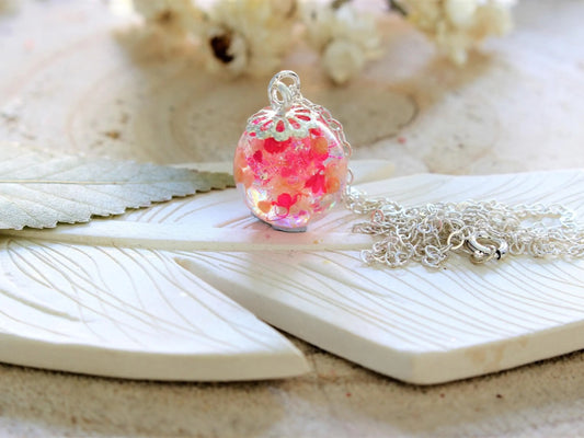 Cherry Blossom Necklace, Dewdrop, Resin Dewdrop, Dainty Necklace