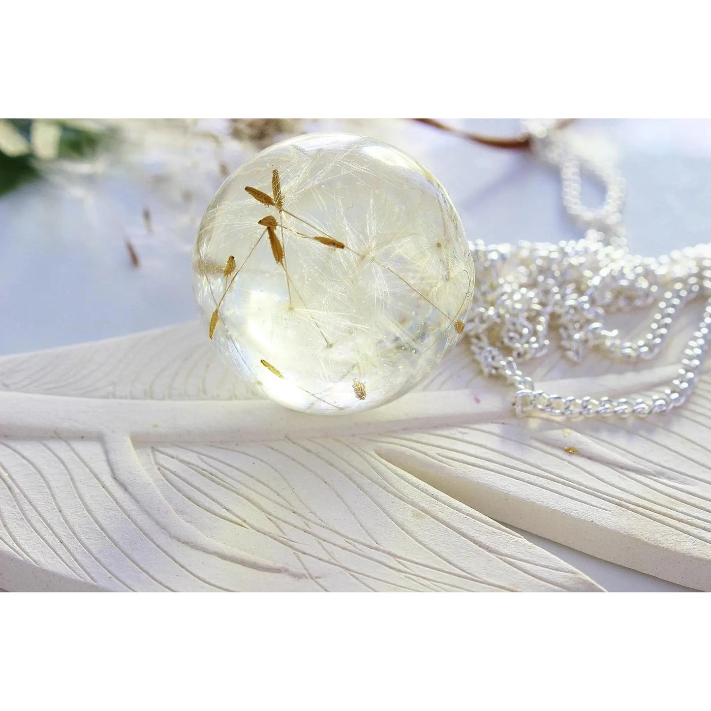 Dandelion Necklace, Make a Wish, Sphere Pendant, Nature Necklace, Eco Friendly, Holiday Gift Necklace