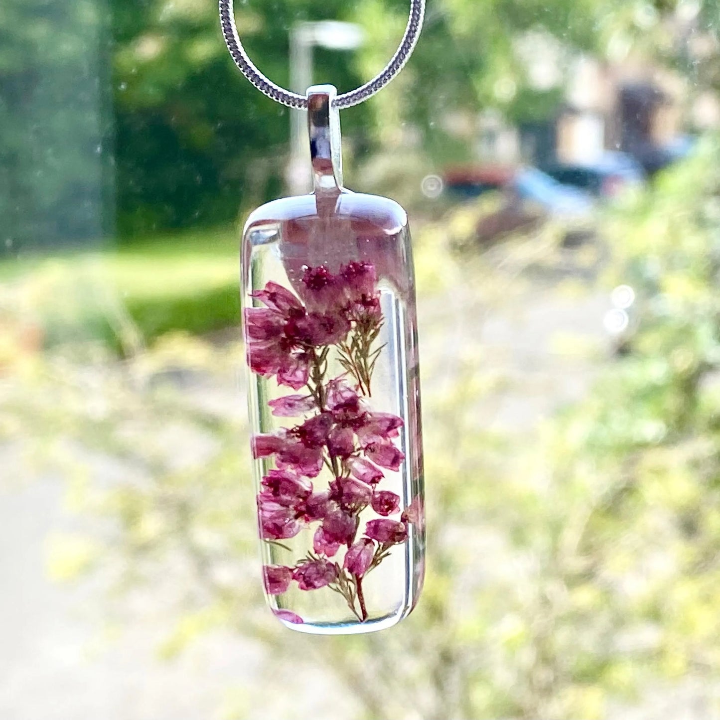 Heather Pendant, Real Flower, Botanical Necklace, Nature, Eco Friendly, Purple Scottish Heather