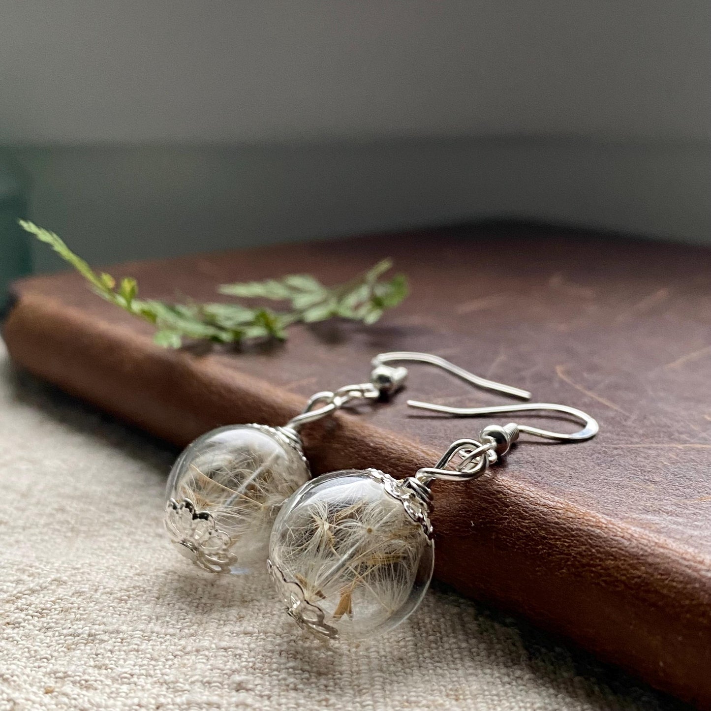 Silver Dandelion Earrings, Make a Wish, Real Flower Jewellery