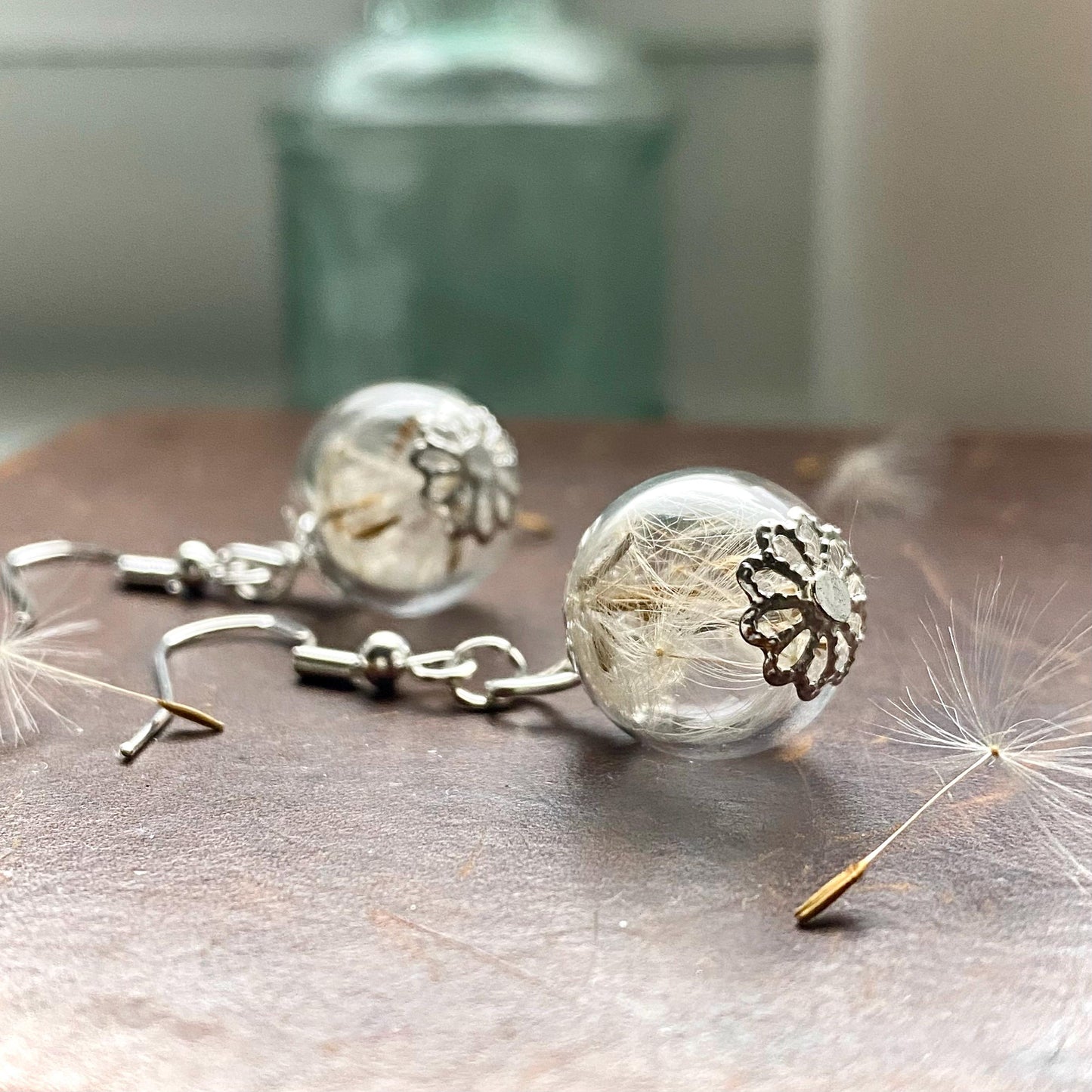 Silver Dandelion Earrings, Make a Wish, Real Flower Jewellery