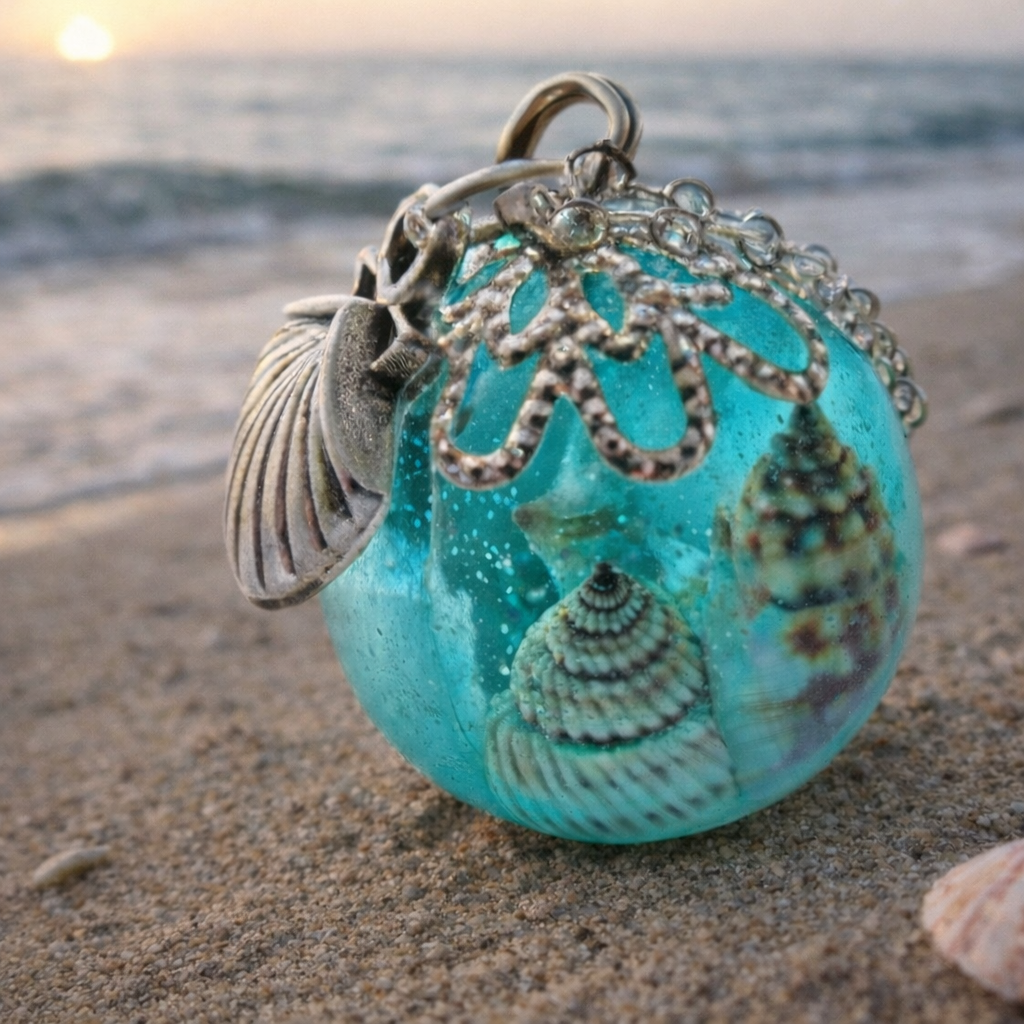Starfish Necklace, Seaside Pendant, Summer, Beach, Mermaid Necklace, Seashells, Aqua