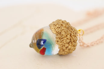 Rainbow Acorn Seaglass Necklace