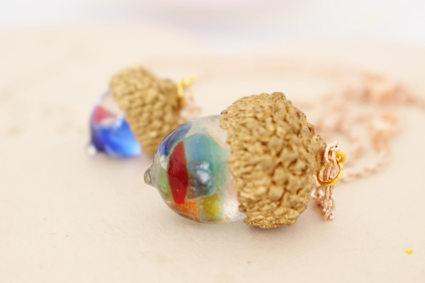 Rainbow Acorn Seaglass Necklace