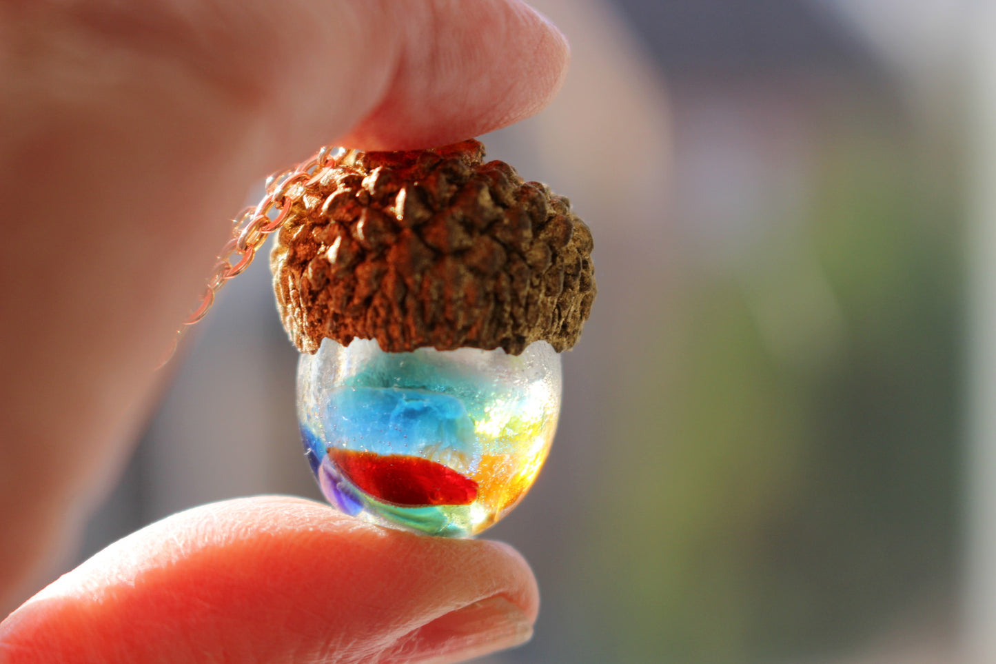 Rainbow Acorn Seaglass Necklace