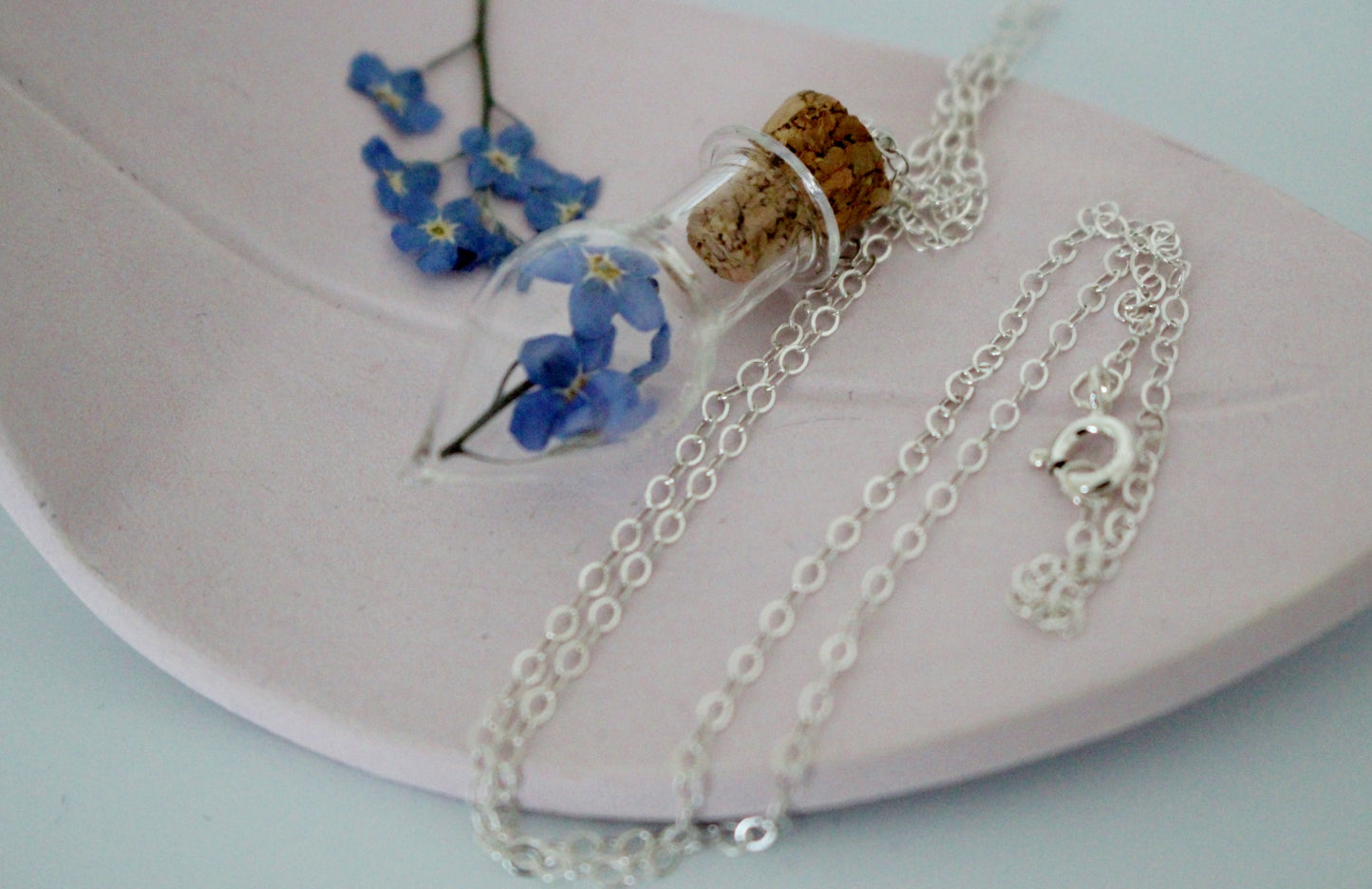 Forget me not teardrop Necklace, Little Vial Necklace