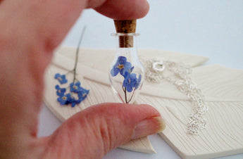 Forget me not teardrop Necklace, Little Vial Necklace