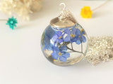 Forget me Not Necklace, Resin Orb, Blue Pressed Flower Necklace, Remembrance Necklace, Gift for Her