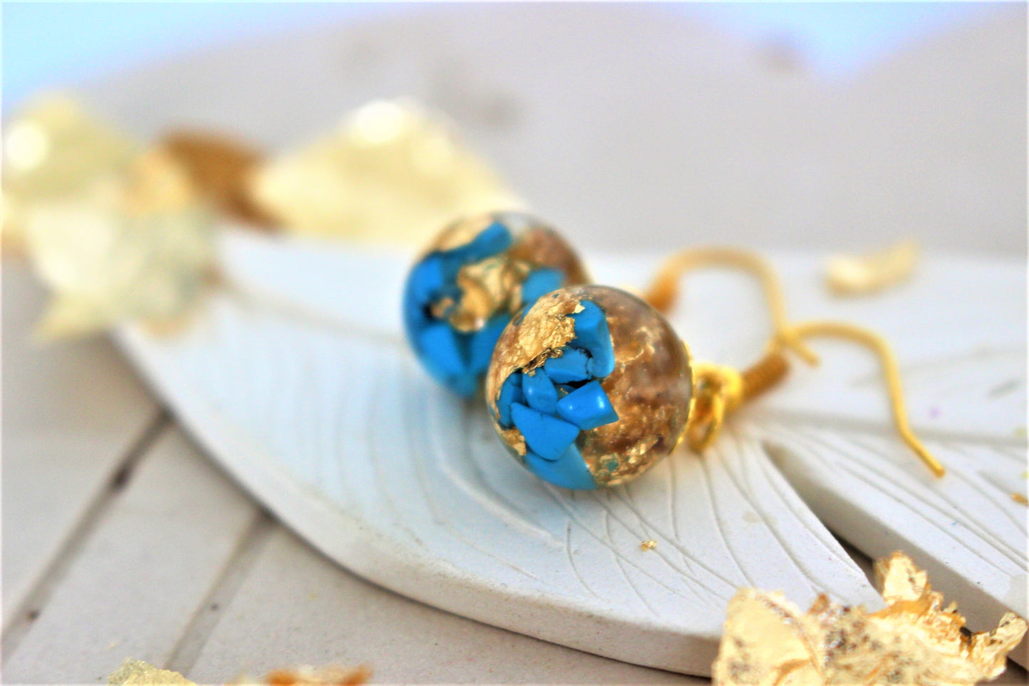 Turquoise Gemstone Resin Earrings, December Birthstone Earring