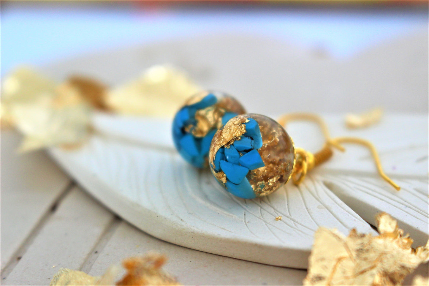 Turquoise Gemstone Resin Earrings, December Birthstone Earring