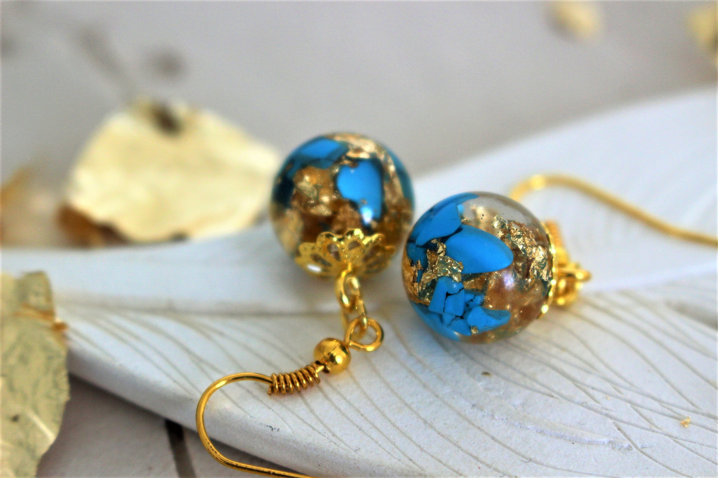 Turquoise Gemstone Resin Earrings, December Birthstone Earring
