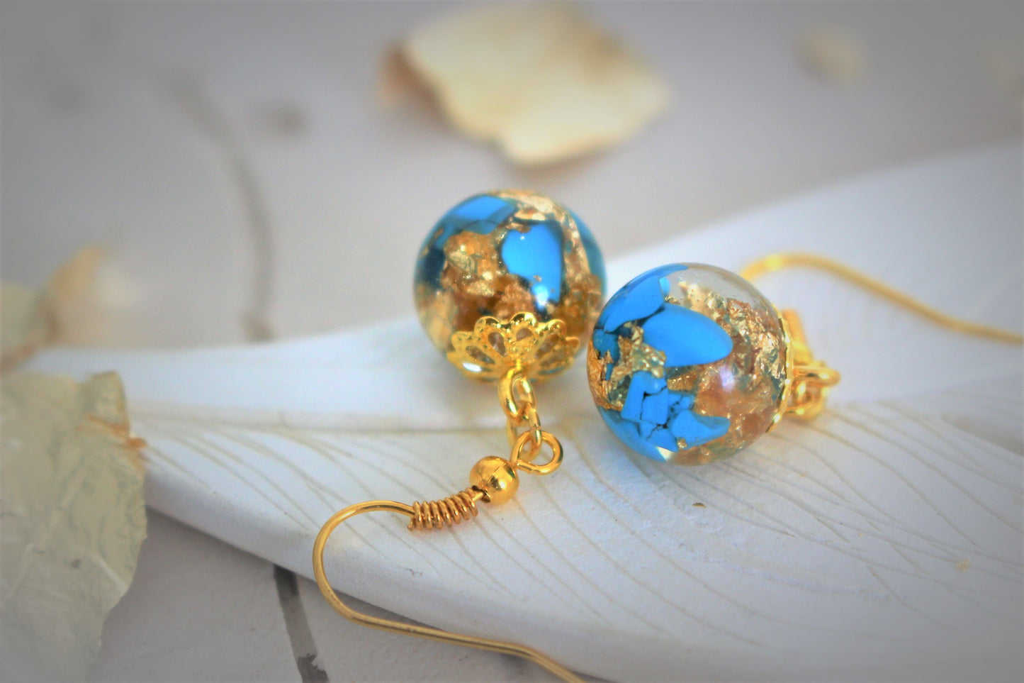 Turquoise Gemstone Resin Earrings, December Birthstone Earring
