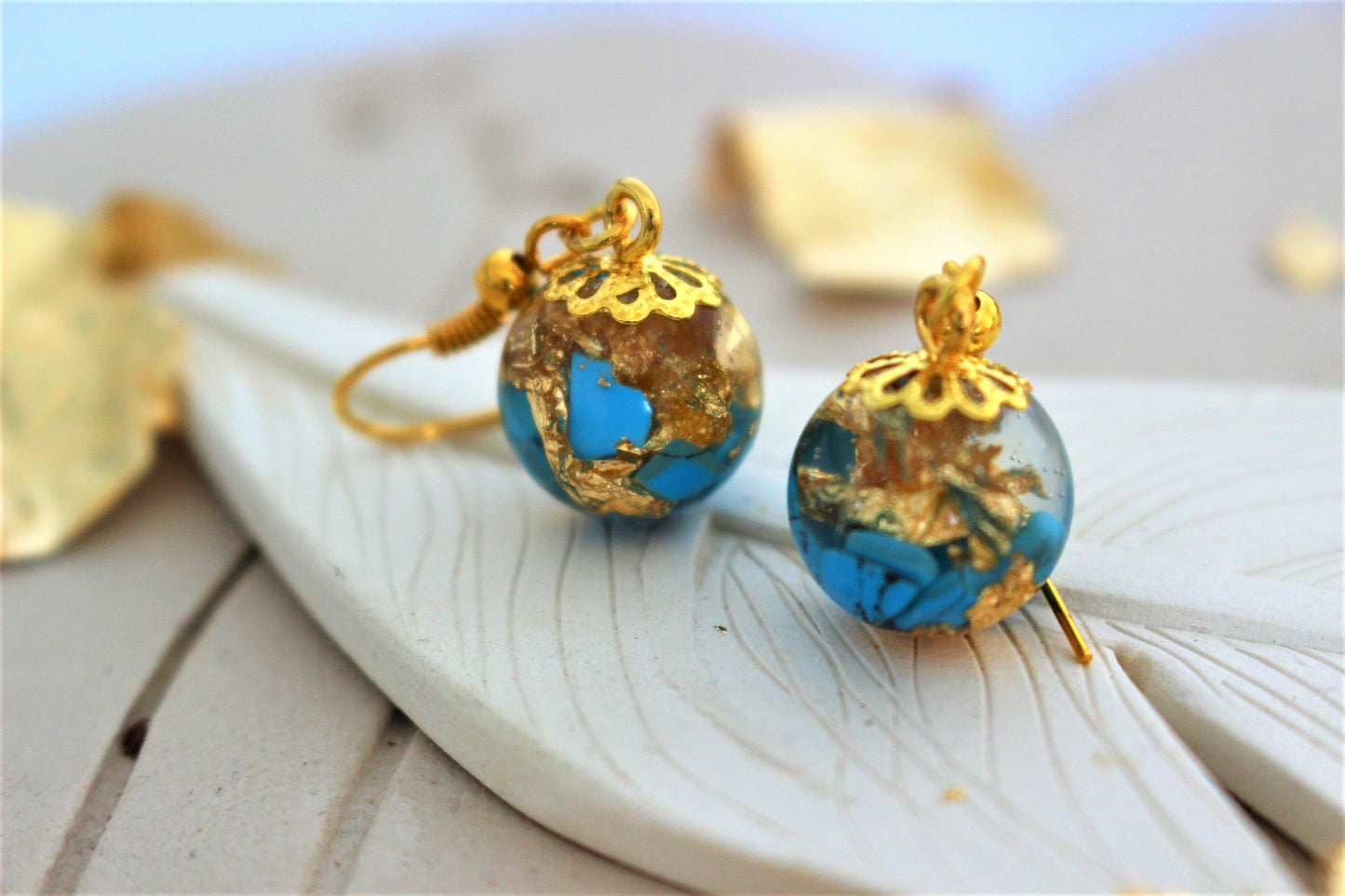 Turquoise Gemstone Resin Earrings, December Birthstone Earring