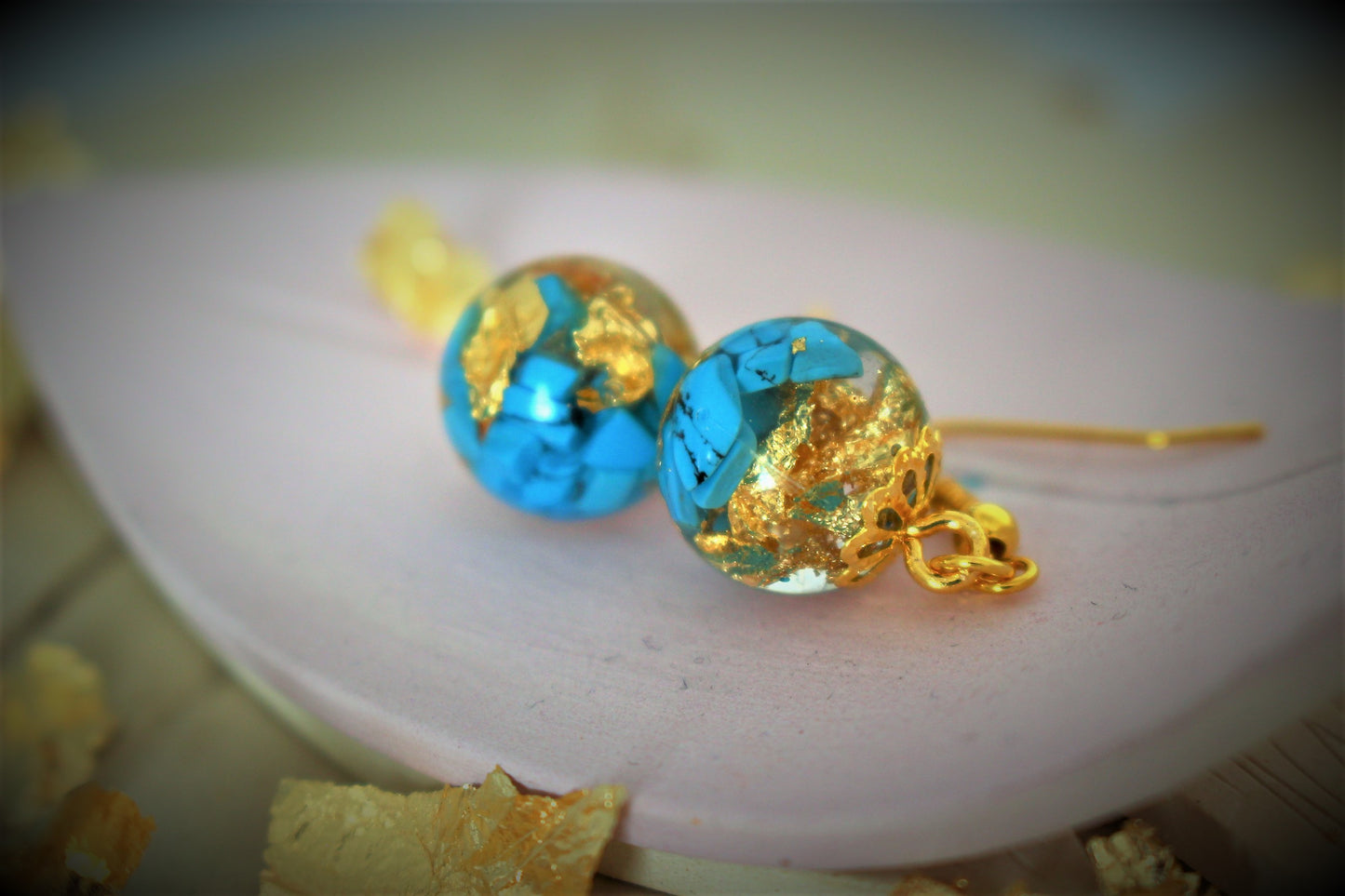 Turquoise Gemstone Resin Earrings, December Birthstone Earring