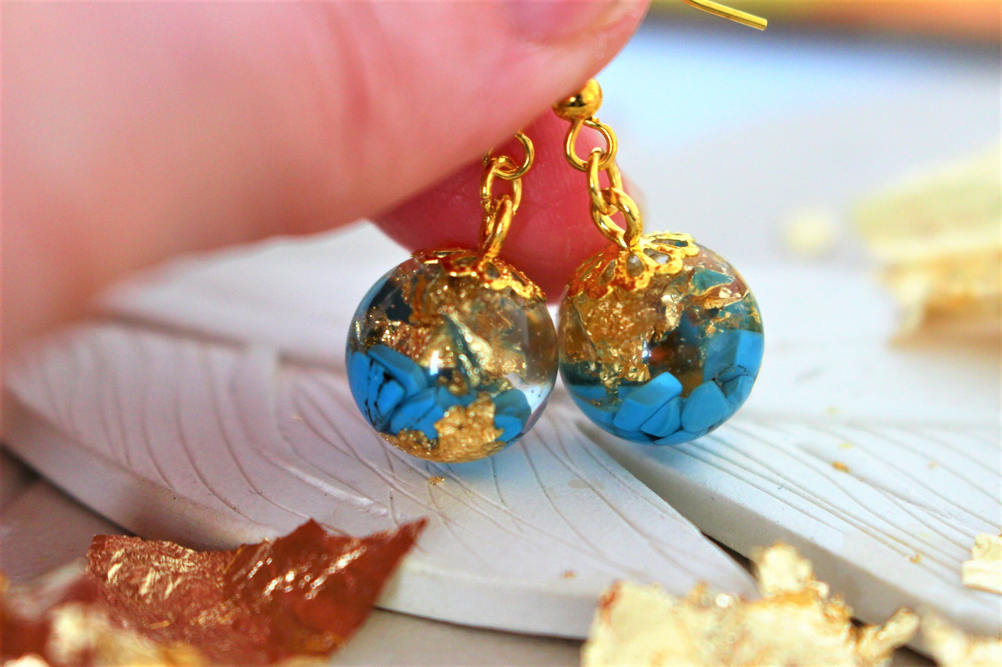 Turquoise Gemstone Resin Earrings, December Birthstone Earring