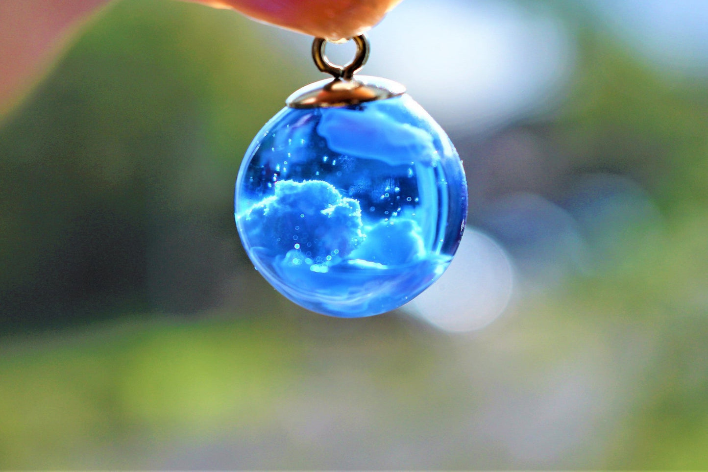 Blue Sky and Clouds Resin Necklace