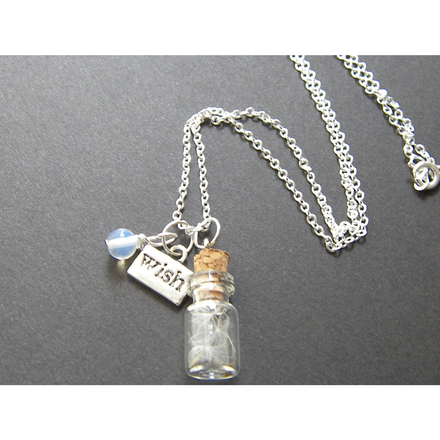 Glass Vial with Dandelion Seeds Charm Necklace Make a Wish
