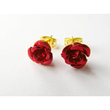 Christmas Gift, Dainty Red Rose Earrings, Studs, Post