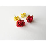 Christmas Gift, Dainty Red Rose Earrings, Studs, Post