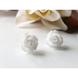 Rose Earrings, Flower Studs, Stud Earrings, White Rose Earrings, Bridal Jewelry, Gift for Mom
