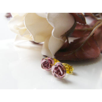 Dainty Pink Rose Earring Posts, Studs, Handcrafted