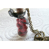 Red Roses and Hearts Glass Vial Necklace, Bottle Necklace