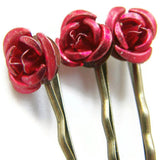 Red Rose Bobby Pin Set, Christmas Gift, Gift for Mum