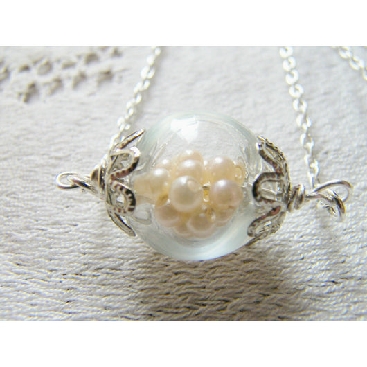 Hand Blown Glass Pearl Necklace, Bridal Jewelry, Bridesmaid