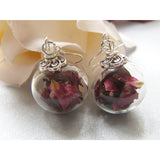 Red Rose Petal Earrings, Handblown Glass, Glass Globe Earrings, Botanical, Eco Friendly