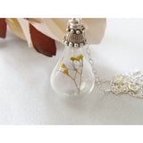 Real Flower Necklace, Teardrop, Handblown Glass, Bridesmaid, Bridal Jewelry, Jewelry for Women, Handmade Jewellery