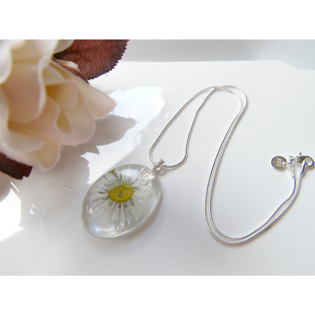 Real Daisy Necklace, Real Flower Eco Jewelry, Pressed Flowers, Botanic ...