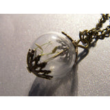Dandelion Seed Glass Globe Necklace with Bronze Filigree Caps, Small Orb, Bridesmaids Jewelry