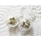 Lucky White Heather Earrings - Real Flower - Bridal Wedding Bridesmaid